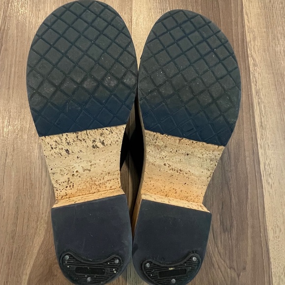 CHANEL Navy and Black Leather Cap Toe Cork Platform Mules - Picture 6 of 8